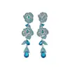 Elegância vintage! Brincos de franja em gota d'água com zircônia azul, brincos estilo corte francês, sensação de luxo leve e alta qualidade para mulheres