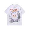 Camiseta de Media Manga con Estampado de Dibujos Animados de Hip Hop Japonés para Hombre, Vintage, Retro, Holgada, de Manga Corta