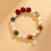 Pulseira Wufu Fragrante de Vidro Cinza Porcelana Branca Cinnabar Zodíaco Três em Um para o Ano do Dragão