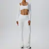 Conjunto de yoga de tacto natural doblemente molido, tipo dos piezas falsas, pantalones de manga larga microacampanados, conjunto deportivo de dos piezas para fitness 62535+52338