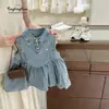 Novedad de VeranoNuevo vestido de verano para niñas estilo coreano, vestido tipo top sin mangas a la moda, falda tipo capullo, falda vaquera elegante
