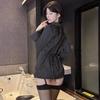 Gata Astuta Secretária Roupa Íntima Sexy Camisa Listrada Profissional Feminina Longa Preta Puro Desejo Top Cintura OL Top