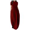 Vestido Longo de Manga Curta com Bolso e Gola Redonda de Cor Sólida Europeu e Americano Transfronteiriço Feminino, Tamanho Grande Multicolorido, em Estoque