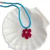 Estilo Ins Coreano Mismo Estilo que Blogger Colgante Pequeño Flor Roja Collar Azul de Verano Femenino Nicho Único Accesorios de Vacaciones Femenino