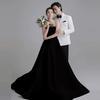 Vestido de Casamento de Cetim Francês 2026 Novo Estilo Noiva Simples e Elegante Sem Alças Vestido de Noiva High-End Vestido de Recepção com Cauda Leve