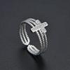 Europa y Estados Unidos nuevo anillo abierto de cruz de circonita micro incrustada personalidad femenina retro simple doble anillo joyería al por mayor