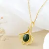 Nafoge ornamentos de prata atacado incrustado Jaspe natural pingente ouro antigo corrente de prata folha de ginkgo pingente de prata 925 esterlina