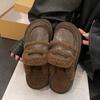 Chinelos Peludos Estilo Birkenstock com Solado Grosso para Mulheres, Novo Estilo Outono e Inverno 2026, Chinelos de Algodão Quentes com Forro de Lã, Calçados Confortáveis de Calçar