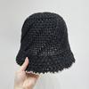 Sombrero de paja para mujer, sombrilla de verano, protector solar, sombrero de playa, sombrero de pescador hueco, transpirable, con cara tejida, pequeño cubo