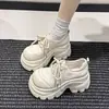 Mocasines de estilo coreano 2026 con puntera ancha para mujer, nuevos zapatos de primavera y otoño de una sola pieza, con plataforma gruesa para aumentar la altura, de cordones, versátiles, zapatos pequeños de cuero para personas menudas