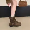 Chuyuji 2026 Otoño/Invierno Nuevas Botas Vaqueras Western Vintage Hebilla de Cinturón Gamuza de Piel de Cerdo Tacón Grueso Botas Cortas a Media Pantorrilla