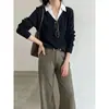Camisa Estilo Coreano Lu Xi Cuello Falso Dos Piezas Tejido de Punto Acanalado Patchwork para Mujer 26 Otoño Versátil para el Trabajo Sweater ss1159