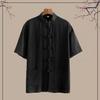 Roupa Chinesa Masculina para Meia-idade e Idosos, Verão, Algodão e Linho, Manga Curta, com Botão, Estilo Chinês, Estilo Antigo, Roupa de Linho para Homem, Roupa de Marido
