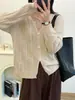 Auténtico 2025 Nuevo Estilo Otoño Tejido de Punto Deshilachado Cuello Tijera Holgado Cárdigan Falso Prenda Exterior de Punto para Mujer