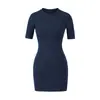 Vestido Redondo de Manga Media Estilo Puro Deseo 2025 Nuevo de Primavera Color Sólido Simple Ajustado Bodycon Corto Chica Atrevida para Mujer