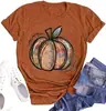 Comercio Exterior Tops para Mujer Comercio Electrónico Transfronterizo Amazon Estampado de Calabaza de Halloween Camiseta de Algodón Colorida