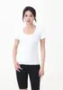 Nova Camiseta Esportiva de Treinamento Fitness Casual Versátil com Gola Baixa Emagrecedora de Manga Curta para Mulheres, Tecido de Nylon com Sensação de Pele Nu, Secagem Rápida e Respirável