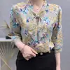 Blusa de Manga de Siete Puntos con Cuello de Lazo para Mujer 2024 Verano y Otoño Nueva Camisa Delgada que Reduce la Edad Moda Estilo Occidental para Madres