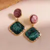 Pendientes Redondos de Diamante de Resina Transfronterizos Europeos y Americanos Estilo Retro Pintura al Óleo Pendientes de Botón de Nicho de Alta Gama Personalidad Moda para Orejas