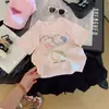 (Glittery) 2026 Verão Estilo Coreano Manga Curta Respirável Versátil Desenho Animado Kt Camiseta Casual Manga Curta