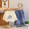 Conjunto Estiloso Primavera/Outono para Meninos e Meninas 2026 Novo Roupa Casual de Manga Longa para Bebês e Crianças Moletom Conjunto de Duas Peças