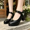 Zapatos Mary Jane de tacón alto de piel con plataforma impermeable, elegantes zapatos de tacón para pasarela cheongsam, modelo ultraligero 2026, zapatos de baile para madres