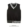 Colete de tricô masculino, top de malha sem mangas com decote V, estiloso e moderno, perfeito para usar em camadas ou como peça externa, com um estilo preppy universitário