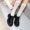 Sapatos Mocassins Pretos de Salto Grosso e Solado Grosso Estilo Britânico para Mulheres Verão Novo Retro Francês Bico Redondo Cadarço Sapatos Mary Jane