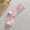 Calcetines para Mujer Estilo Coreano Color Caramelo Algodón Puro Moño Calcetines de Media Pantorrilla Estilo Ballet Verano Delgados de Malla Huecos Arrugados