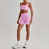 Sujetador deportivo de alta elasticidad con hermoso diseño en la espalda, conjunto deportivo para correr al aire libre y fitness con shorts de tres puntos 7366