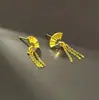 Pendientes de botón con borla de abanico plegable de moda nacional con aguja de plata S925 para mujer, nuevos pendientes largos estilo antiguo con pliegues en forma de abanico estilo chino de alto grado