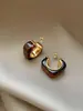 Nuevos Pendientes Retro de Corazón Ámbar Café Geométricos Electrochapados en Oro Real Pendientes Elegantes de Nicho Pendientes Maillard para Mujer