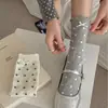 Meias Finas de Cano Médio para Mulheres, Estilo Coreano, Estrelinhas Cinza-Branco, Laço Fino, para Primavera e Verão, Meias Frescas e Simples de Dongdaemun