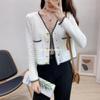 Nuevo Otoño 2024 Chaqueta de Punto de Manga Larga con Cuello en V Elegante Cárdigan Delgado Top Corto Delicado y Pequeño