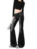 Jeans negros acampanados de estilo retro americano para mujer, colección primavera/otoño 2026, de tiro bajo, corte ajustado y favorecedores pantalones acampanados