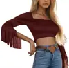 2026 Transfronterizo Aliexpress Nuevo Top Camiseta Ajustado Estilo Vaquero Retro con Borlas