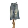 Ropa de mujer talla grande para chicas con curvas, jeans cropped rasgados de moda y versátiles para mujer, pantalones de pierna ancha de verano para tipos de cuerpo de pera