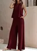 2026 Amazon Europeo y Americano Transfronterizo Más Vendido Conjunto Elegante de Dos Piezas de Color Sólido con Top sin Mangas de Cuello Redondo y Pantalones de Pierna Ancha Atuendo para Mujer