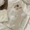 Calcetines de media pantorrilla para mujer, estilo coreano, estilo académico, con diseño de perrito lindo, lunares, rayas, caricatura de Dachshund, calcetines de algodón sin costuras, color blanco y café