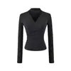 2025 Otoño/Invierno Nuevo Top Base de Cachemira Hueco con Cuello en V Ajustado a la Cintura Manga Larga Ruched Ajustado Camiseta Corta