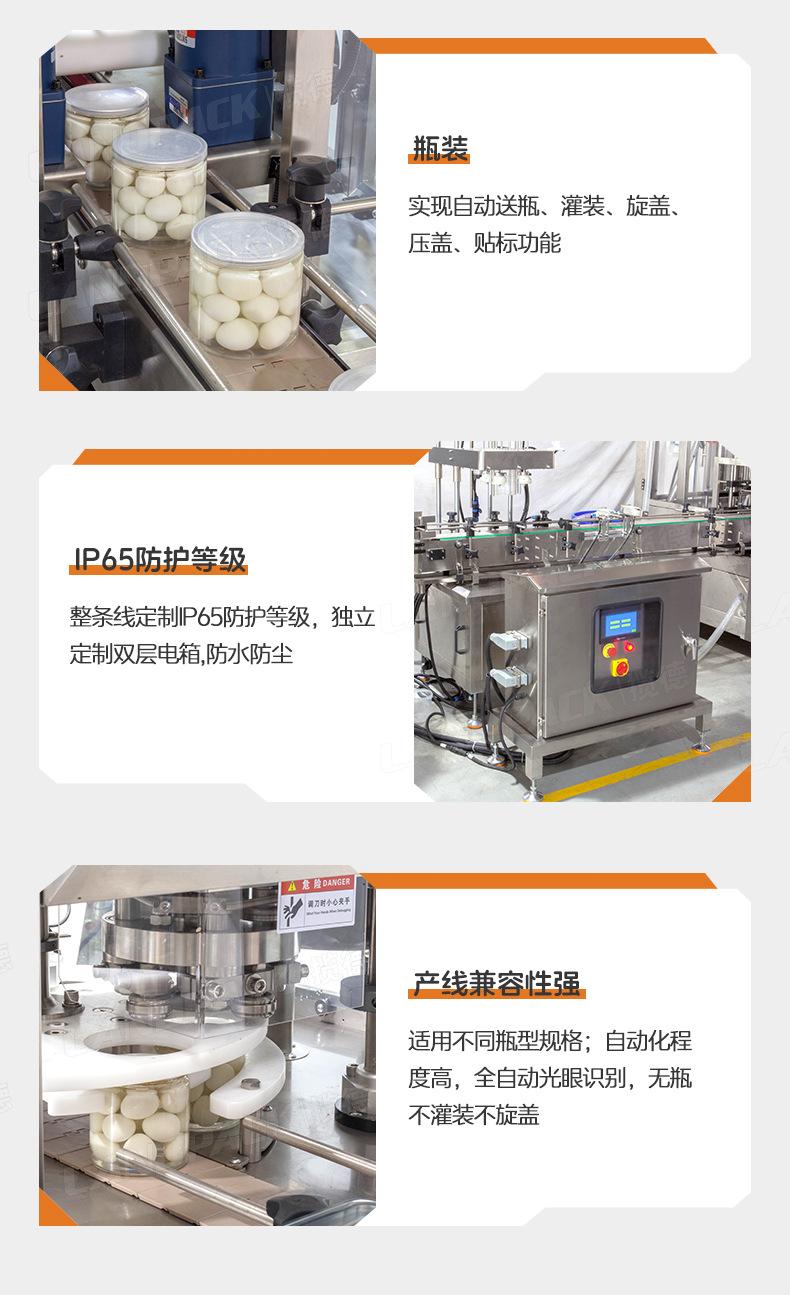 鹌鹑蛋灌装线(理瓶机+下盒机+6头活塞灌装机+下盖机+压盖机