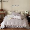 Invierno Gama Alta Bebé Terciopelo Engrosado Juego de Cuatro Piezas Cálido Coral Terciopelo Color Sólido Encaje Hoja de Loto Funda de Edredón Ropa de Cama Morado