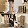Botas de Cuña Plegadas Apiladas para Mujer 2026 Nuevas Botas Largas de Otoño, Punta Puntiaguda Versátiles Estilizadoras de Tubo Alto Estilo Montar