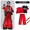Roupas de Hip Hop Street Dance Roupa da Moda para Meninos de Hip Hop Calça de Couro Preta e Vermelha Conjunto de Roupa para Performance Roupa para Desfile de Moda de Meninos Masculino