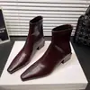 Botines Chelsea 585-1 Rojo Cereza Puntiagudos Cuadrados de Tacón Grueso, Botas de Motociclista para Mujer, Botas Estrechas Estilo Británico para Otoño