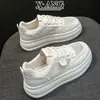 Zapatos de Malla Transpirables de Verano para Mujer, Zapatos Blancos con Cordones de Cuero Genuino, Suela Gruesa, Cómodos, Ligeros, Zapatos Deportivos Casuales, Tenis