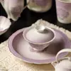 Juego de Té Rosa Perla Degradado Mate Pintado a Mano Cerámica Hecha a Mano Tapa de Tetera Taza de Maestro Hojas de Té para Uso Doméstico