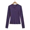 Atacado de Roupas Femininas Transfronteiriças Outono e Inverno 2025 Novos Tops de Manga Longa Cor Lisa com Cinco Botões Estilo Europeu e Americano Camisetas Versáteis