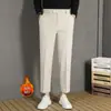 Calças de Inverno Masculinas plus size com forro de fleece Espessas Quentes Casuais Estilo Coreano Comprimento no Tornozelo Vertical Retas Largas