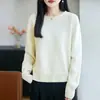 Suéter tejido de punto de algodón puro de manga larga con cuello redondo de estilo minimalista para mujer, nueva camisa base cálida engrosada de otoño e invierno con un diseño elegante